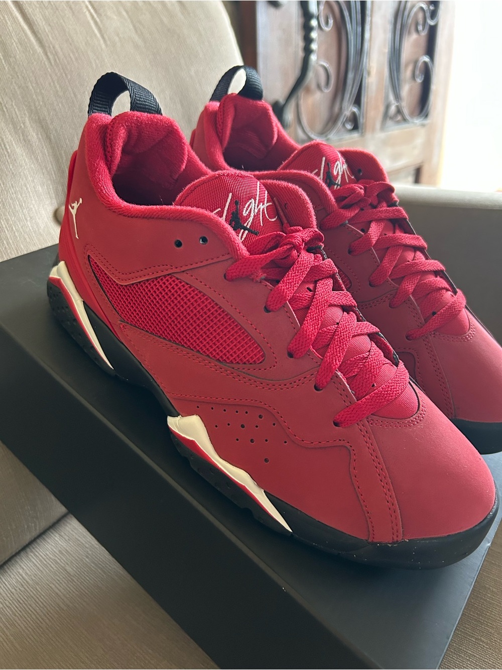 Jordan Men's Red and Black Low-Top Sneakers - Picture 2 of 8